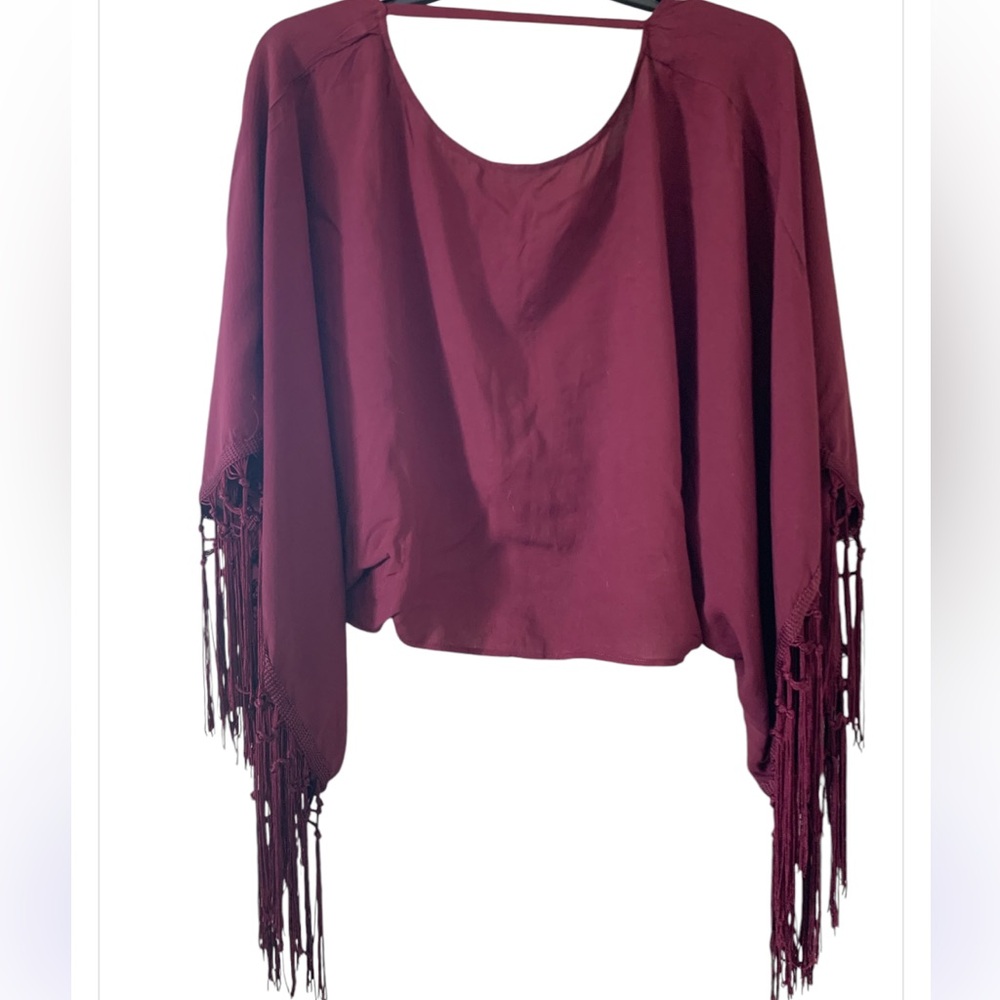 HAUTE SOCIETY WOMEN’S Maroon Burgandy Cherry Red Fringe Top SIZE XS NWOT